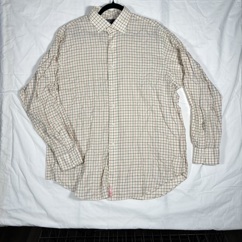 Men's POLO by Ralph Lauren Classic Fit Long Sleeve Beige Check Button Down Sz XL